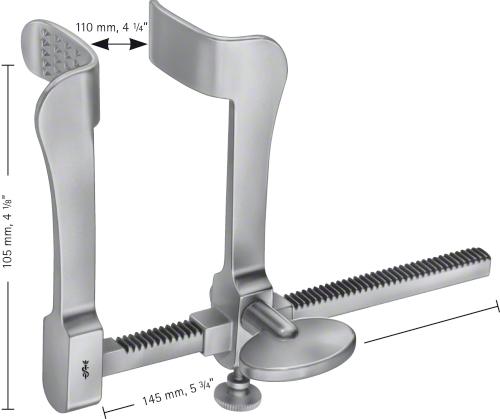 TUFFIER Rib Spreader, complete set, 105 mm (4 1/8"), for infants, blades 32 x 19 mm, width: 145 mm, opening width: 110 mm, non-sterile, reusable