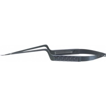 NOIR Micro scissors, slightly curved, 220 mm (8 3/4"), working length: 90 mm (3 1/2"), bayonet-shaped, sharp/sharp, round handle, Golfball design handle, black, non-sterile, reusable