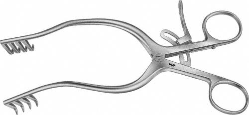 ANDERSON-ADSON Retractor (Self Retaining), 190 mm (7 1/2"), 4 x 4 prongs, sharp, with ratchet, non-sterile, reusable