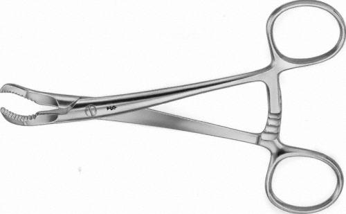 Reposition Forceps, curved, 140 mm (5 1/2"), with ratchet fixation, non-sterile, reusable