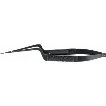NOIR Micro scissors, straight, 200 mm (7 7/8"), working length: 70 mm (2 3/4"), bayonet-shaped, sharp/sharp, round handle, Golfball design handle, black, non-sterile, reusable