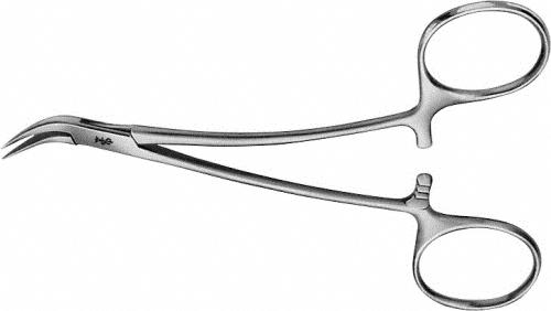 PEET Splinter Forceps, curved, 120 mm (4 3/4"), s-shaped, serrated, box lock, with ratchet, non-sterile, reusable