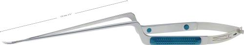SENSATION Micro scissors, curved upwards, 245 mm (9 5/8"), working length: 120 mm (4 3/4"), bayonet-shaped, sharp/sharp, round plastic handle, blue, non-sterile, reusable