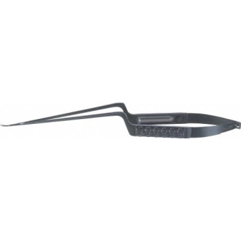 NOIR Micro scissors, curved, 250 mm (9 3/4"), working length: 120 mm (4 3/4"), bayonet-shaped, blunt/blunt, round handle, Golfball design handle, black, non-sterile, reusable