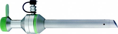 Reusable trocar complete, stainless steel, green, 10 mm diam., 110 mm, without obturator; with insufflation connection; with silicon e flap valve, to be used with EJ755R; EJ756R; EJ558R
