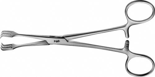 LAHEY Tissue Grasping Forceps, straight, 155 mm (6 1/8"), 3 x 3 prongs, box lock, with ratchet, width: 9 mm, non-sterile, reusable
