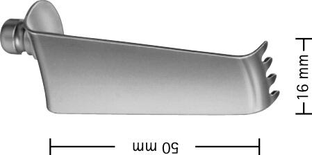CLOWARD Retractor Blade, 4 prongs, blunt, depth: 50 mm, width: 16 mm, non-sterile, reusable