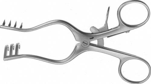 WEITLANER Retractor (Self Retaining), 130 mm (5 1/8"), 3 x 4 prongs, sharp, non-sterile, reusable