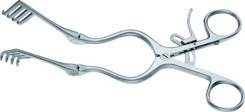 ADSON Retractor (Self Retaining), with joint, 210 mm (8 1/4"), 4 x 4 prongs, semi-sharp, non-sterile, reusable