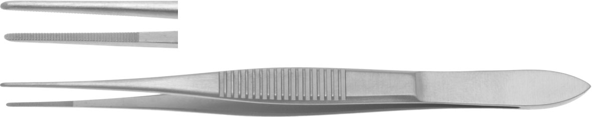 IRIS DRESSING FORCEPS 100MM STRAIGHT 0,7MM WIDTH MILLED THUMB SERRATION 