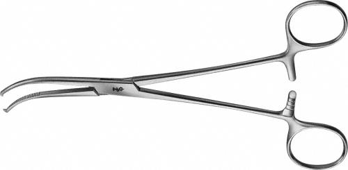 MIKULICZ Peritoneum Forceps, curved, 185 mm (7 1/4"), toothed (1x2), non-sterile, reusable