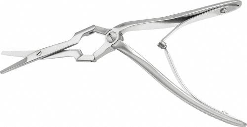 Nasal Scissors, straight, 180 mm (7"), working length: 95 mm (3 3/4"), serrated (inside), blunt/blunt, angled handle, double articulated joint, non-sterile, reusable
