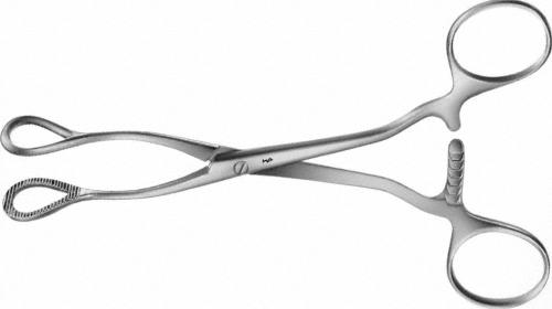 COLLIN Organ Grasping Forceps, straight, 160 mm (6 1/4"), heart-shaped, serrated, fenestrated, screw lock, with ratchet, non-sterile, reusable