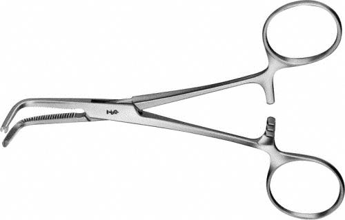 KLEINSCHMIDT Appendectomy Clamp, angled, 90 °, 130 mm (5 1/8"), toothed (1x2), non-sterile, reusable