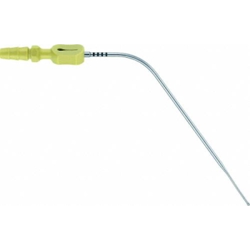 RAABE Micro Suction Tube bending resistant, 185 mm (7 1/4"), working length: 140 mm (5 1/2"), diam. 1,30 mm, blunt, 4 rings, 4FR, yellow, non-sterile, reusable