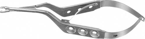 YASARGIL Clip Applier Forceps, 175 mm (7"), working length: 50 mm (2"), bayonet-shaped, with ratchet, mini, phynox, non-sterile, reusable