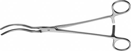 GLOVER ATRAUMATA Vascular Clamp, double curved, 245 mm (9 5/8"), toothing DE BAKEY, non-sterile, reusable