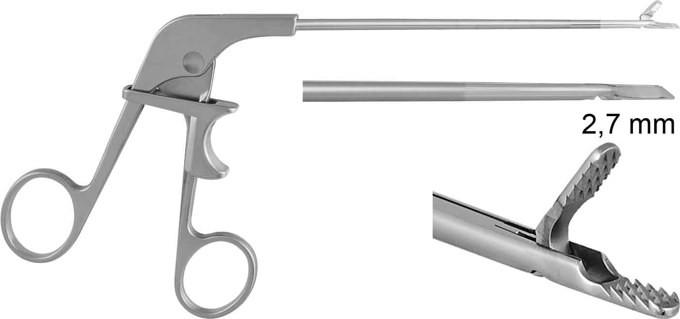 ALLIGATOR GRASPING FORCEPS, Ø 2,7MM, STRAIGHT, 13CM LONG WITH LOCK HANDLE 