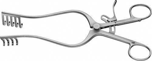 TRAVERS Wound Retractor, 215 mm (8 1/2"), 4 x 5 prongs, blunt, with ratchet, non-sterile, reusable