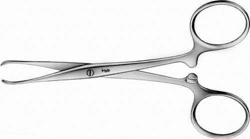 CHAPUT Tissue Grasping Forceps, straight, 125 mm (5"), toothed (2x3), sharp, screw lock, with ratchet, non-sterile, reusable
