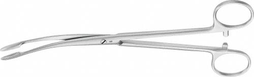 GROSS Dressing Forceps, curved, 180 mm (7"), serrated, screw lock, with ratchet, non-sterile, reusable