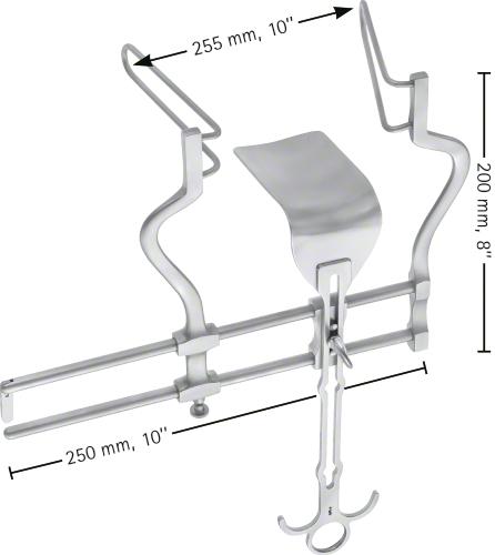 BALFOUR Abdominal Retractor, complete retractor, 200 mm (7 7/8"), depth: 105 mm, width: 250 mm, opening width: 255 mm, consisting of BV616R, non-sterile, reusable, Set
