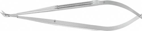 Micro scissors, angled, 45 °, 165 mm (6 1/2"), ultra delicate blade, sharp/sharp, flat handle, non-sterile, reusable