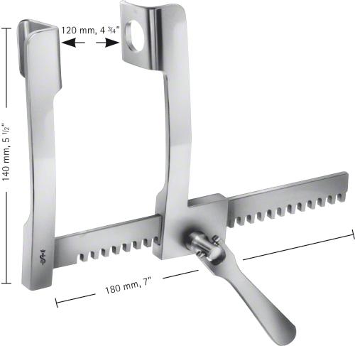 FINOCHIETTO Rib Spreader, complete set, 140 mm (5 1/2"), blades 28 x 32 mm, width: 180 mm, opening width: 120 mm, non-sterile, reusable