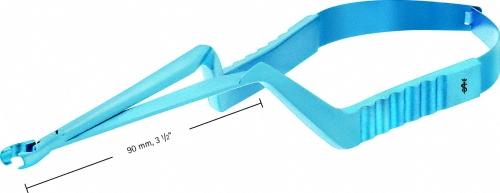 YASARGIL Clip Removing Forceps, 220 mm (8 3/4"), working length: 90 mm (3 1/2"), bayonet-shaped, without ratchet, standard, titanium, blue, non-sterile, reusable