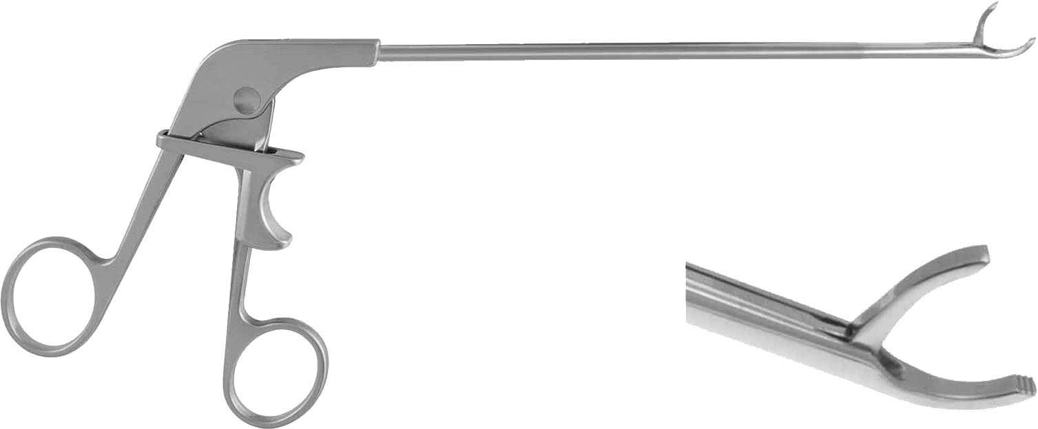 SUTURE GRASPING FORCEPS, 155MM, 15° UPBITER, SERRATED, LOCK HANDLE 