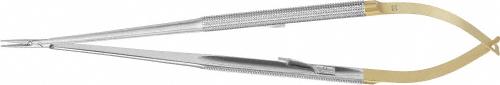 DIADUST Micro Needle Holder, straight, 210 mm (8 1/4"), spring type, round handle, with ratchet, diamond dust coated, suture up to 7/0, non-sterile, reusable