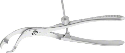 Bone Holding Forceps, curved to side, 240 mm (9 1/2"), adjustable screw lock, with thread fixation, Fig. 1, width: 10,500 mm, 3,500 mm, non-sterile, reusable