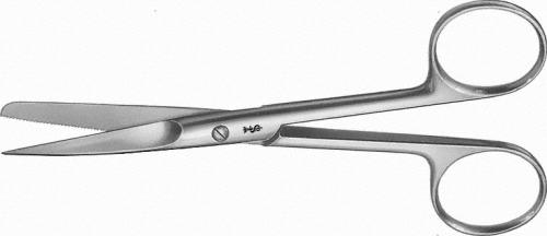 Surgical Scissors, straight, 130 mm (5 1/8"), serrated (one blade), sharp/blunt, non-sterile, reusable