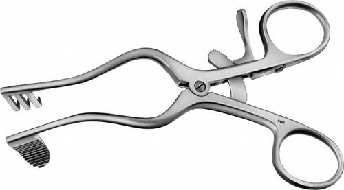 PERKINS Wound Retractor, self-retaining, 125 mm (5"), serrated (coarse), solid blade left, non-sterile, reusable