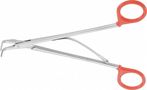 Clip Applier Forceps, single-fire, 90 °, angled, 203 mm (8"), Size L, orange, non-sterile, reusable, to be used with: PL561T