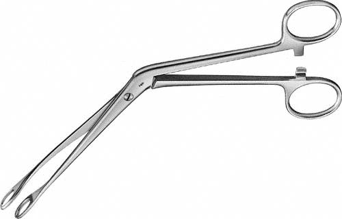 TOENNIS Tumor Forceps, 45 °, angled, 200 mm (8"), working length: 100 mm (4"), serrated, with ratchet, small, Size 1, width: 7 mm, non-sterile, reusable