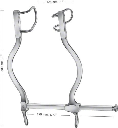 GOSSET Abdominal Retractor, complete retractor, medium, blades 55 mm deep, depth: 200 mm, width: 170 mm, opening width: 125 mm, non-sterile, reusable
