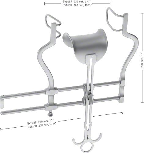 BALFOUR Abdominal Retractor, complete retractor, 200 mm, width: 250 mm, opening width: 235 mm, consisting of BV609R, non-sterile, reusable
