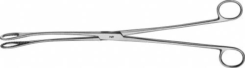 KELLY Sponge Forceps, curved, 320 mm (12 1/2"), oval, serrated, fenestrated, box lock, without ratchet, non-sterile, reusable