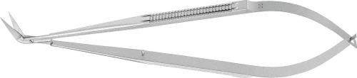 Micro scissors, angled, 60 °, 165 mm (6 1/2"), delicate blade, sharp/sharp, flat handle, non-sterile, reusable