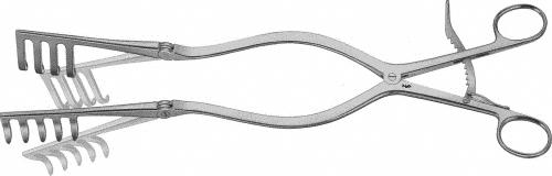 ADSON Laminectomy Retractor, with joint, 320 mm (12 1/2"), 4 x 5 prongs, semi-sharp, with ratchet, non-sterile, reusable