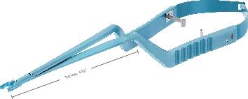 YASARGIL Clip Applier Forceps, 250 mm (10"), working length: 110 mm (4 3/8"), bayonet-shaped, with ratchet, standard, titanium, blue, non-sterile, reusable