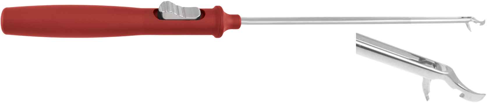 SUTURE CLEVER HOOK / GUIDE INSTRUMENT, 155MM, TIP POINTED LEFT, CIGAR (PPSU) HANDLE RED