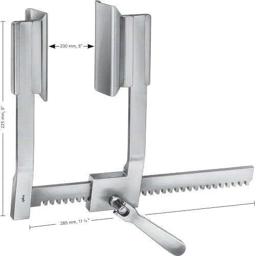 DE BAKEY Rib Spreader, complete set, 225 mm (9"), width: 285 mm, opening width: 200 mm, consisting of FB815R, FB816R, FB817R, FB818R, non-sterile, reusable, Set