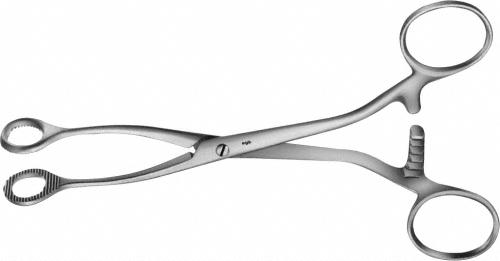 COLLIN Organ Grasping Forceps, straight, 160 mm (6 1/4"), oval, serrated, fenestrated, screw lock, with ratchet, non-sterile, reusable