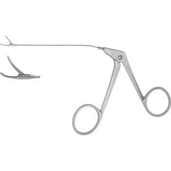 MICRO ALLIGATOR EAR FORCEPS 80MM, CURVED RIGHT, JAWS 0,5X7,0MM, SERRATED, TUBULAR SHAFT Ø 0,9MM