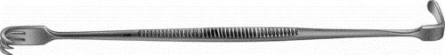 SENN-MILLER Wound Retractor (With Prong), 165 mm (6 1/2"), 1 side sharp/1 side blunt, 3 prongs, sharp, 8 x 7 mm, 18 x 5,5 mm, non-sterile, reusable