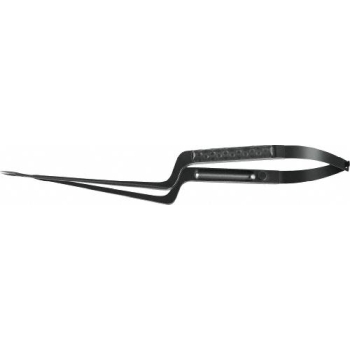 NOIR Micro scissors, straight, 225 mm (8 7/8"), working length: 100 mm (4"), bayonet-shaped, sharp/sharp, round handle, Golfball design handle, black, non-sterile, reusable