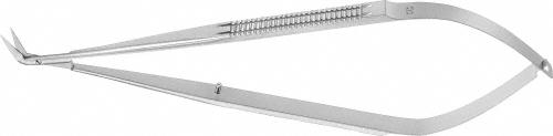Micro scissors, angled, 60 °, 165 mm (6 1/2"), very delicate blade, sharp/sharp, flat handle, non-sterile, reusable