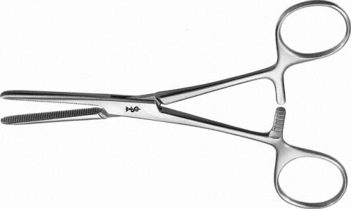 KLINIKUM BERLIN Tubing Clamp, straight, 145 mm (5 3/4"), heavy pattern, serrated, box lock, long ratchet, non-sterile, reusable